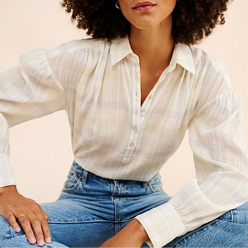 Faherty Olli Long Sleeve Collared Top, NEW